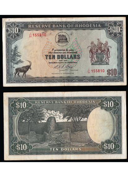 RHODESIA 10 Dollars 1975 Quasi Spl